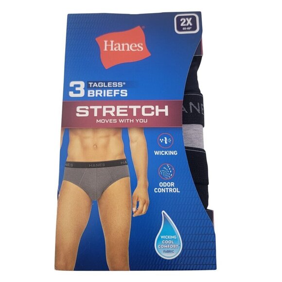 Hanes 3 Pack Tagless Moisture Wicking Briefs - Size 2X - Picture 1 of 12
